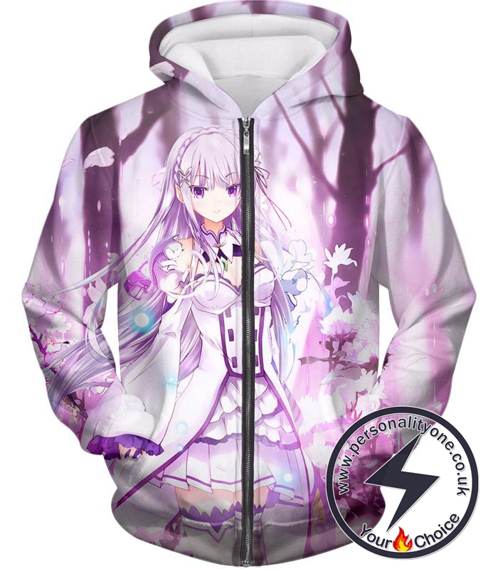 Re:Zero Beautiful Kings Candidate Princess Emilia Cool Anime Zip Up Hoodie